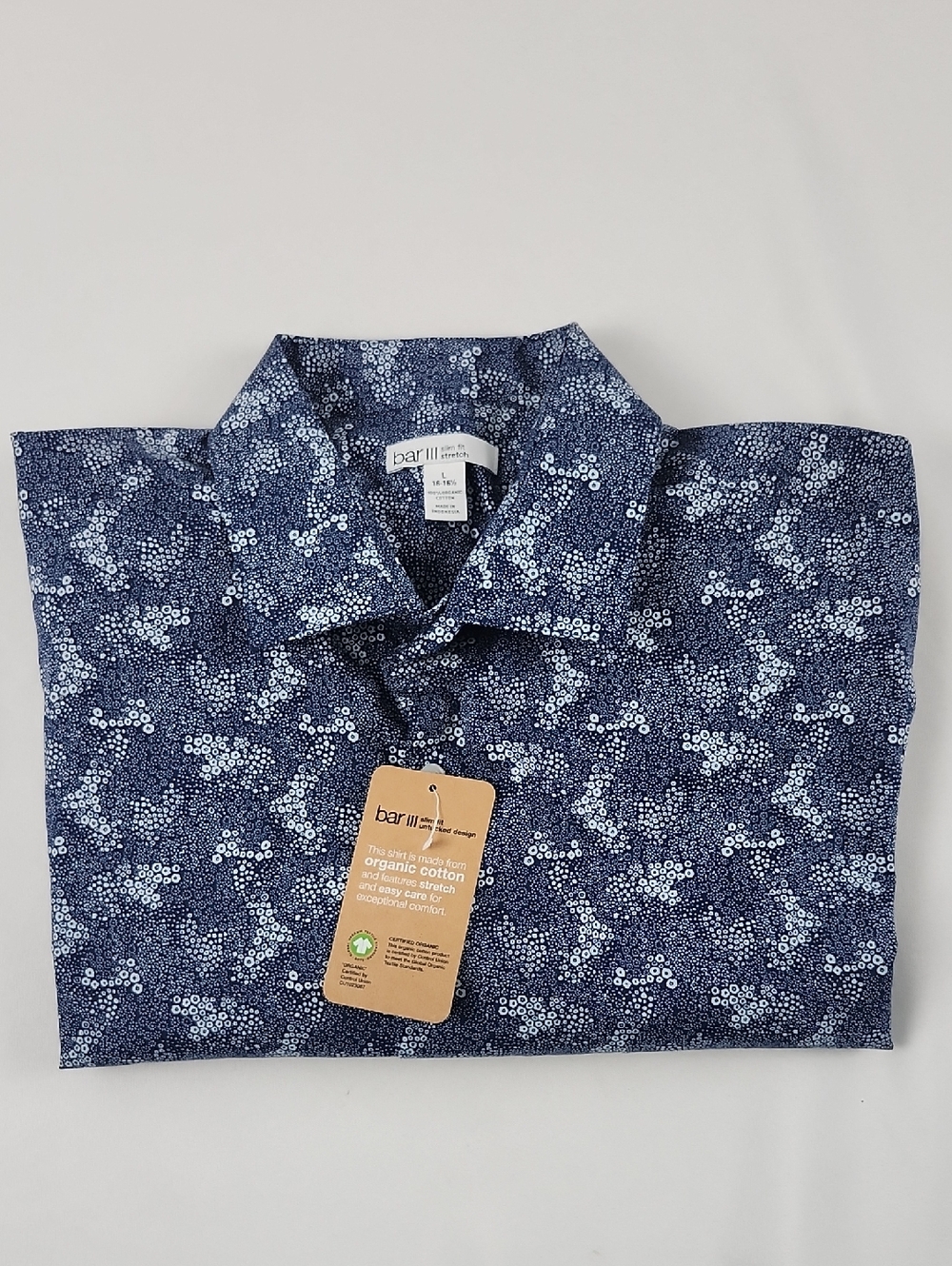 bar III Slim Fit Stretch Men's Long Sleeve Shirt Floral Print Blue Organic L